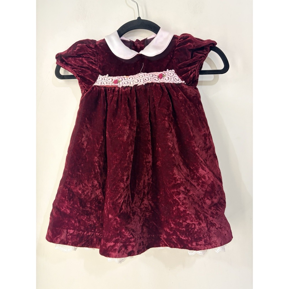 Vintage C.I. Castro & Co Girls 3T Burgundy Velvet Peter Pan Collar Dress